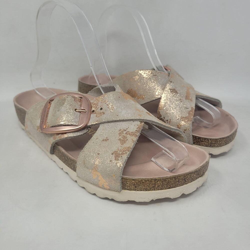 Birkenstock Sandals US7 Siena Washed Metallic Big Buckle Copper Vintage Suede